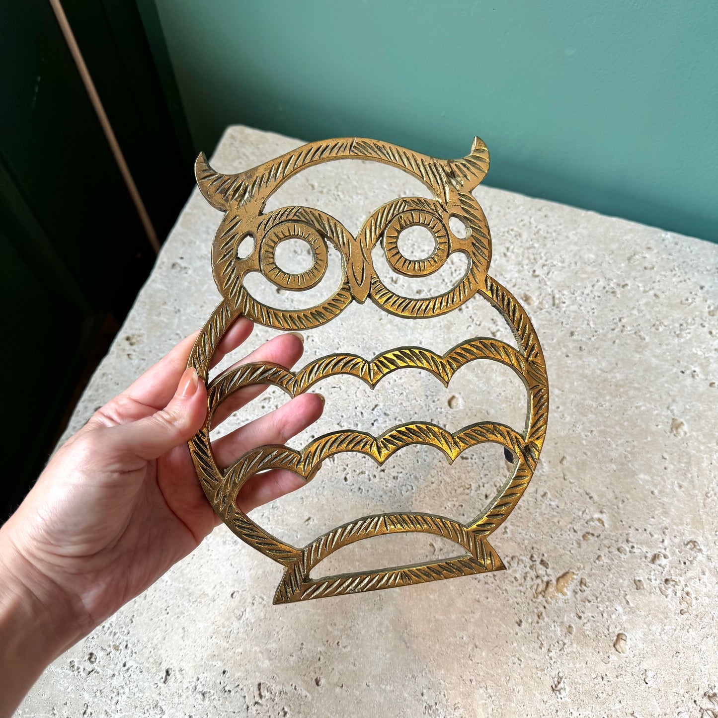 Vintage Brass Owl Trivet