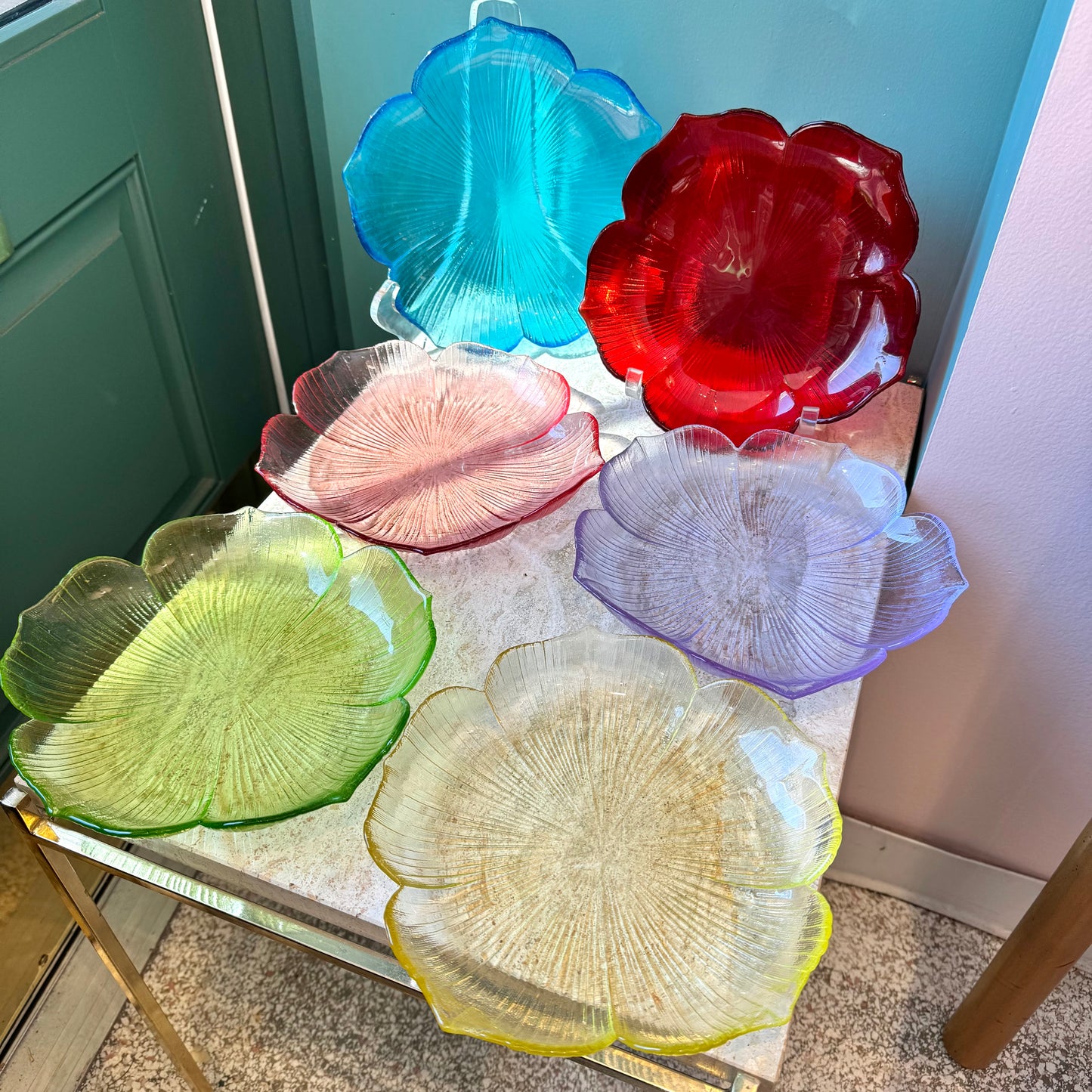 Set of 6 Vintage Mikasa Flower Glass Plates