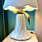 Vintage Ceramic Draped Cloth and Brass Bow Lamp with Scallop Shade by Chapman