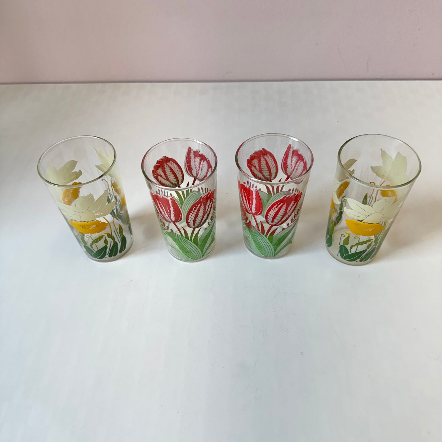 Vintage Set of 4 Mid-Century Flower Glasses