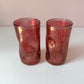 Vintage Set of 2 Hand Blown Crackled Cranberry "Pinched" Glass Water Glasses