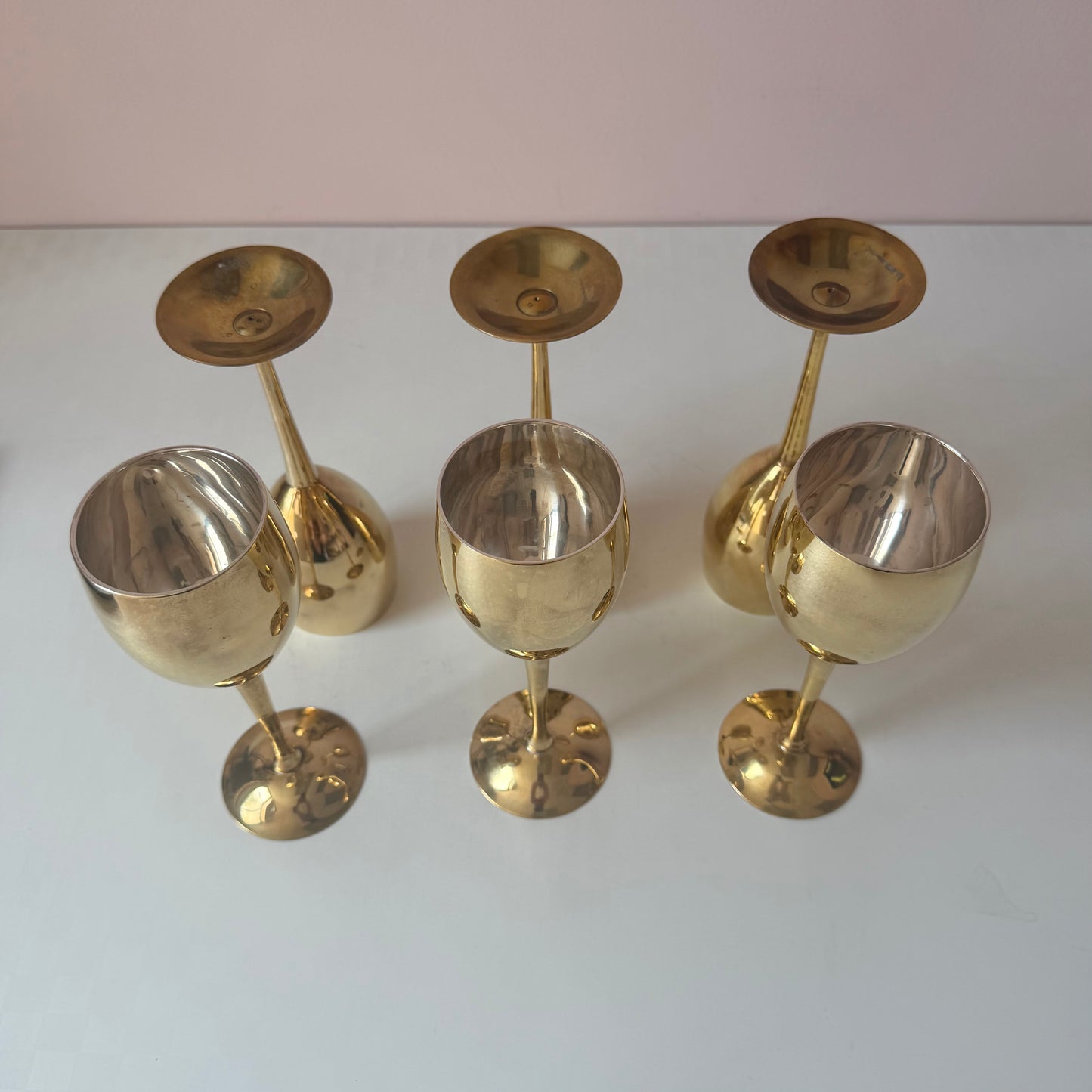 Vintage Set of 6 Brass Wine Goblets