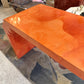 Vintage Postmodern Faux Goatskin Orange Lacquer Console Table