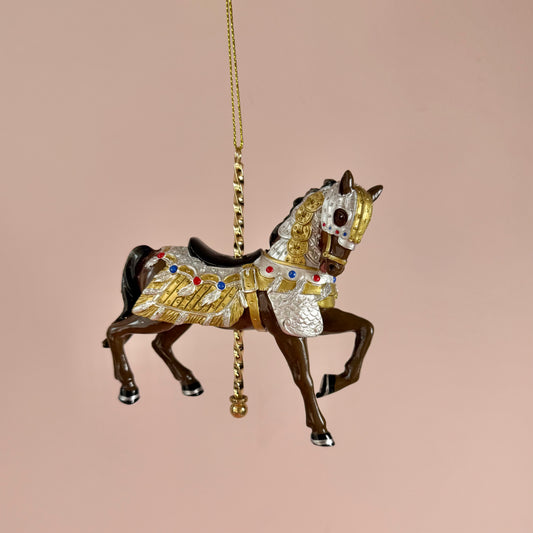 Resin Black, Silver and Gold Carousel Horse Ornament