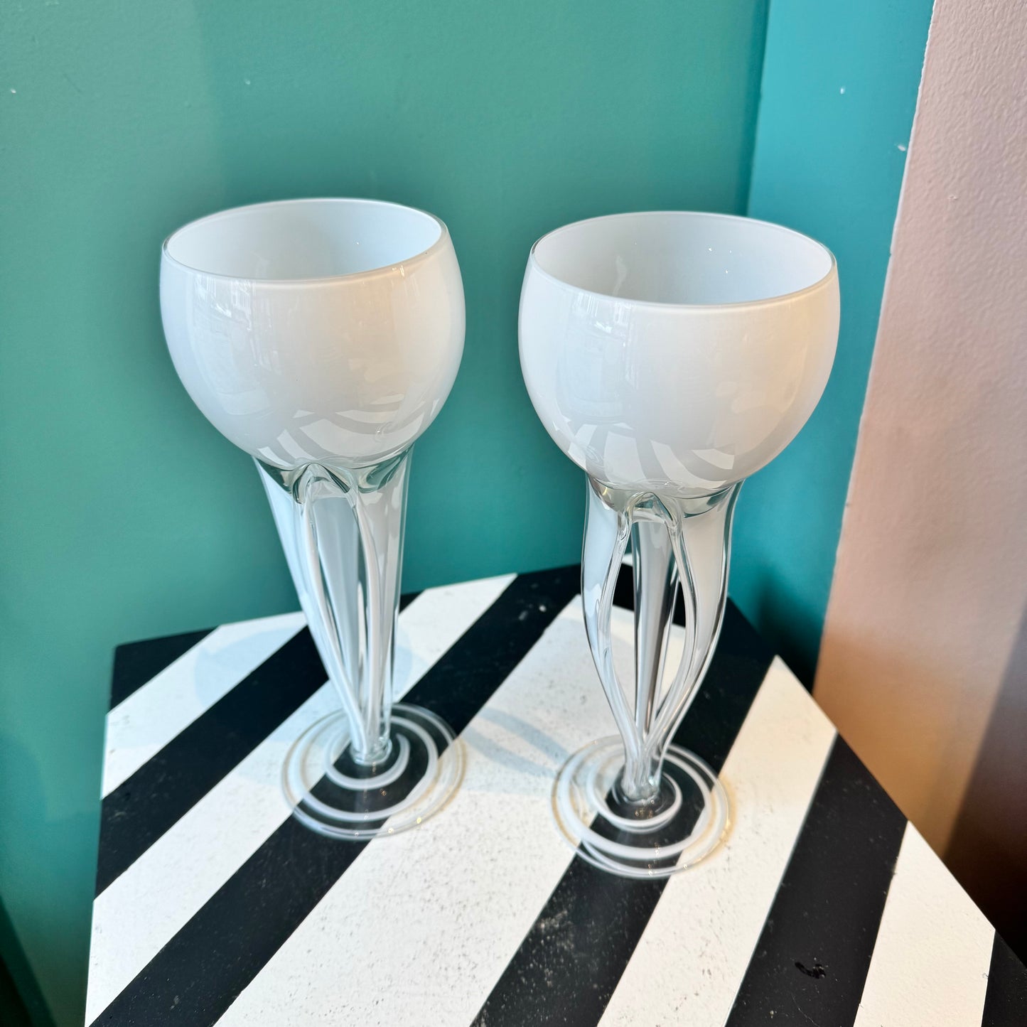 Pair of Vintage Hand Blown Glass Goblets
