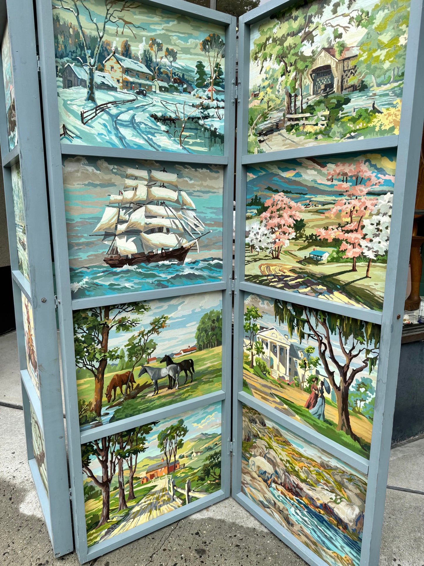 Vintage 1950's Original Paint by Numbers Screen/Room Divider