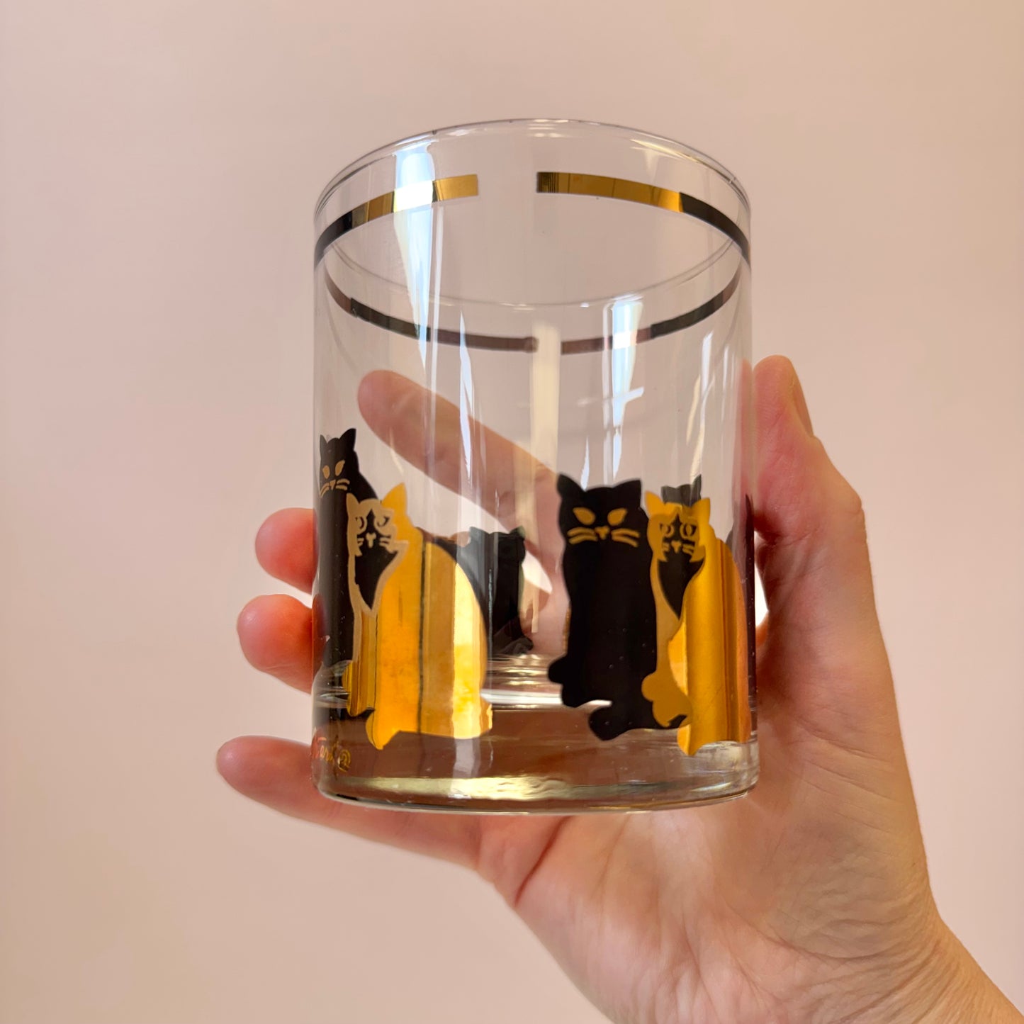 Vintage Set of Four 22 Karat Gold and Black Cat Rock Glasses by Georges Briard
