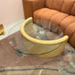 Vintage Round Coffee Table with Half Moon Faux Goatskin Base