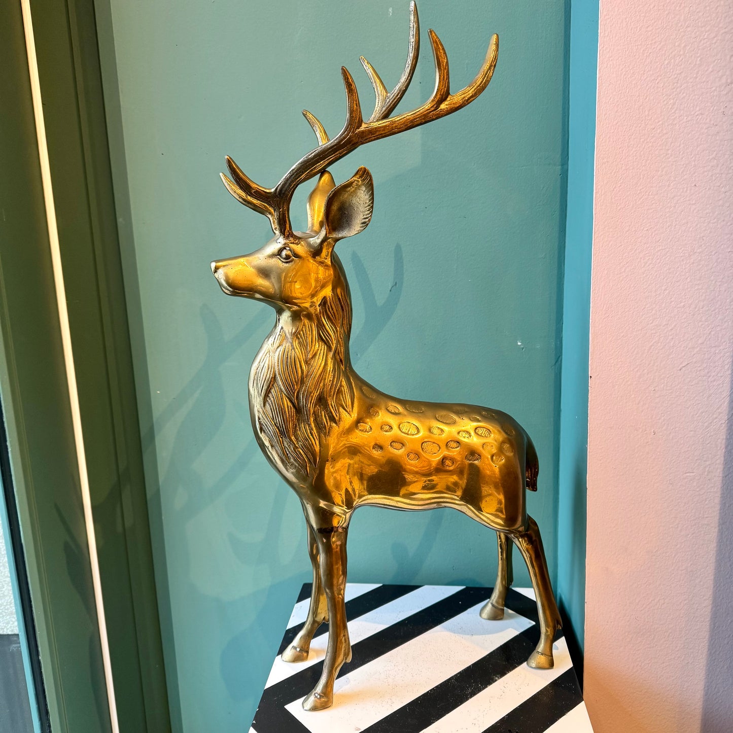 Large Vintage Brass Buck Deer Statue