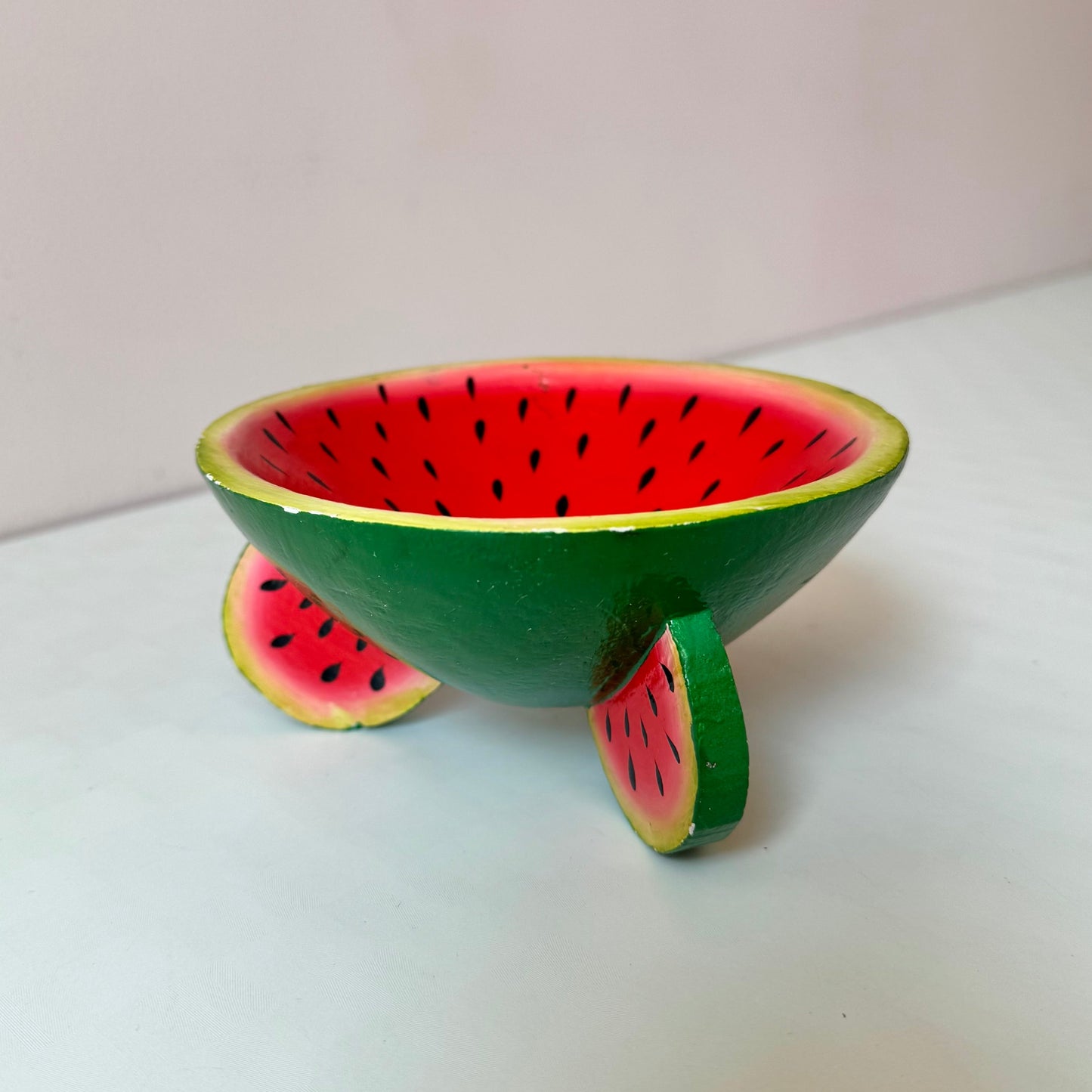 Vintage Paper Mache Watermelon Footed Catchall Bowl