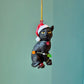 Black Cat with Santa Hat Wrapped in Lights
