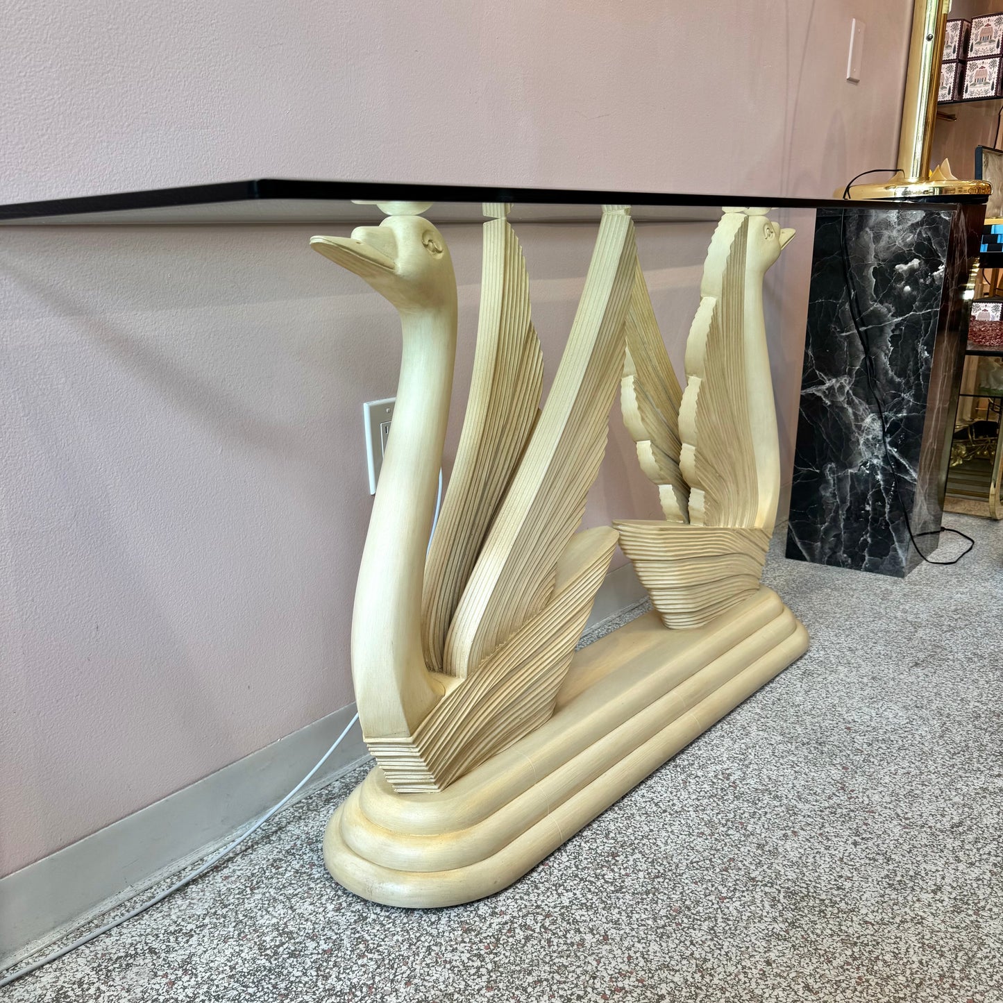 Vintage Swan Console Table with Glass Top