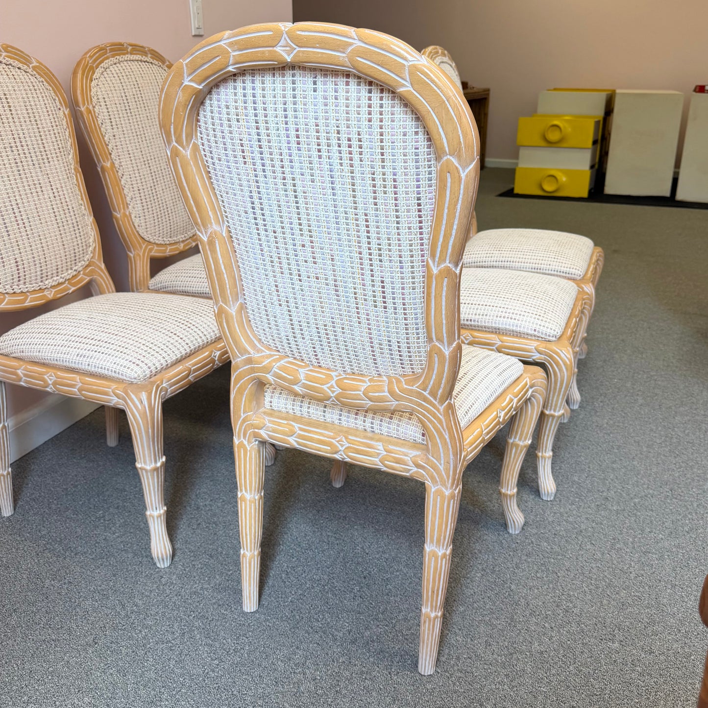 Vintage Regency Serge Roche Style Faux Bois Dining Chairs - Set of 6