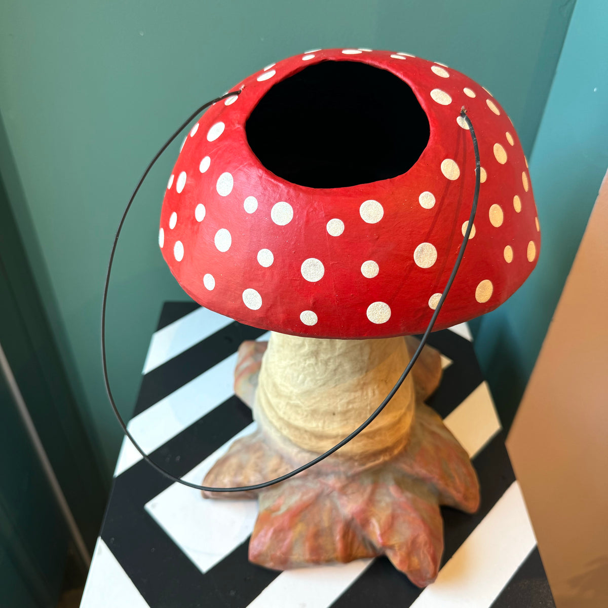 Vintage Inspired Paper Mache Mushroom Candy Bucket