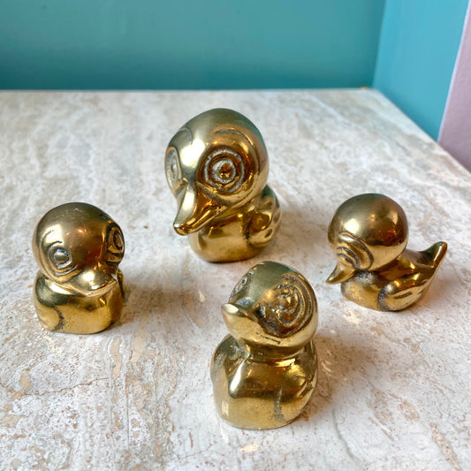 Vintage Set of 4 Brass Duck Family Figurines