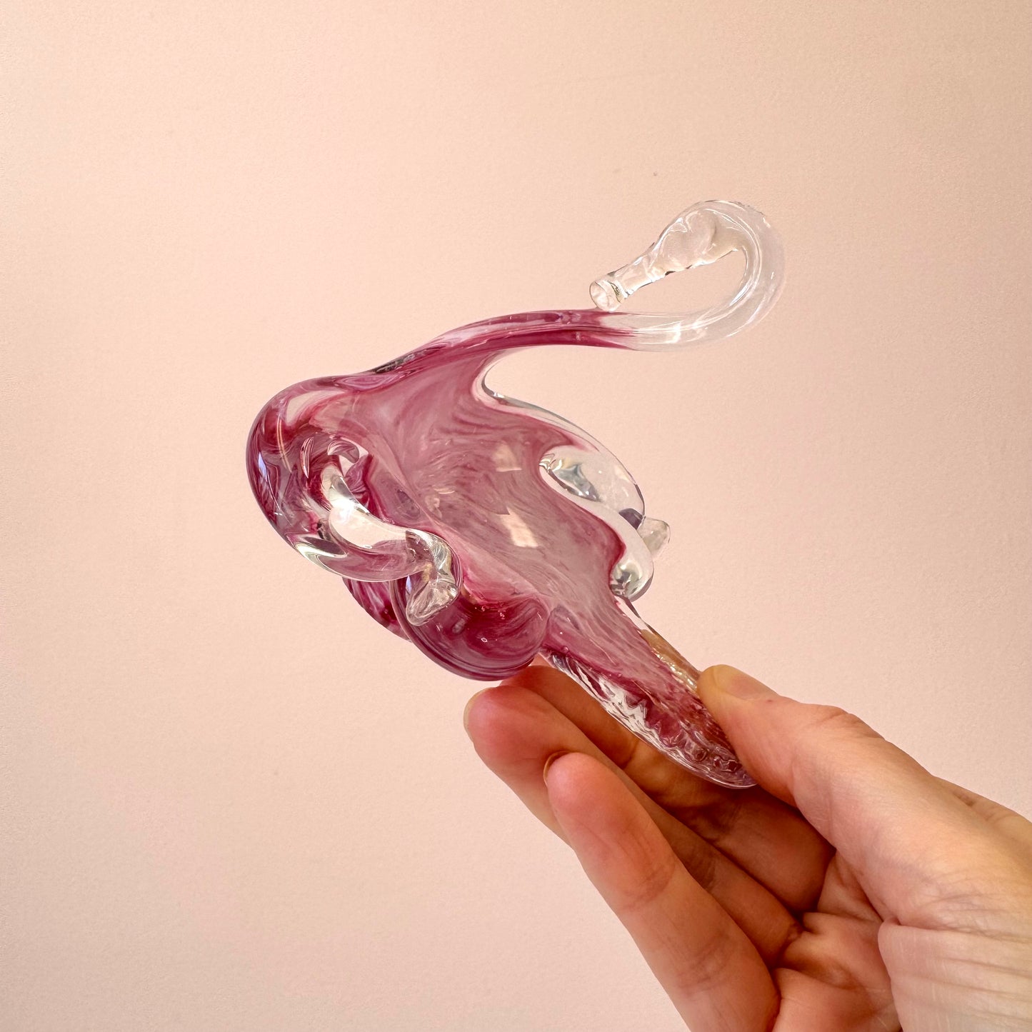 Vintage Pink Murano Glass Style Swan Catchall Dish