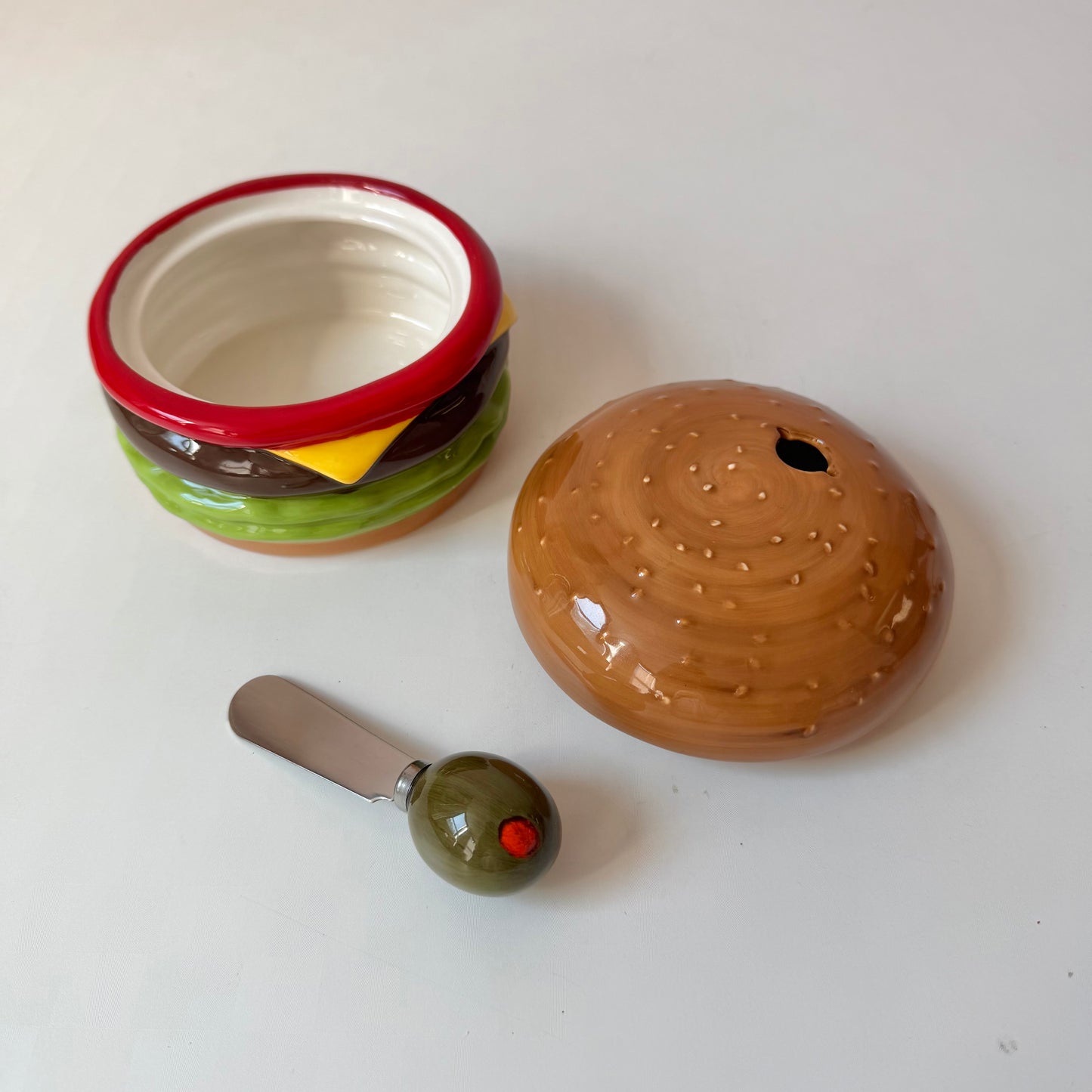 Vintage Cheese Burger Dip Bowl with Spreader