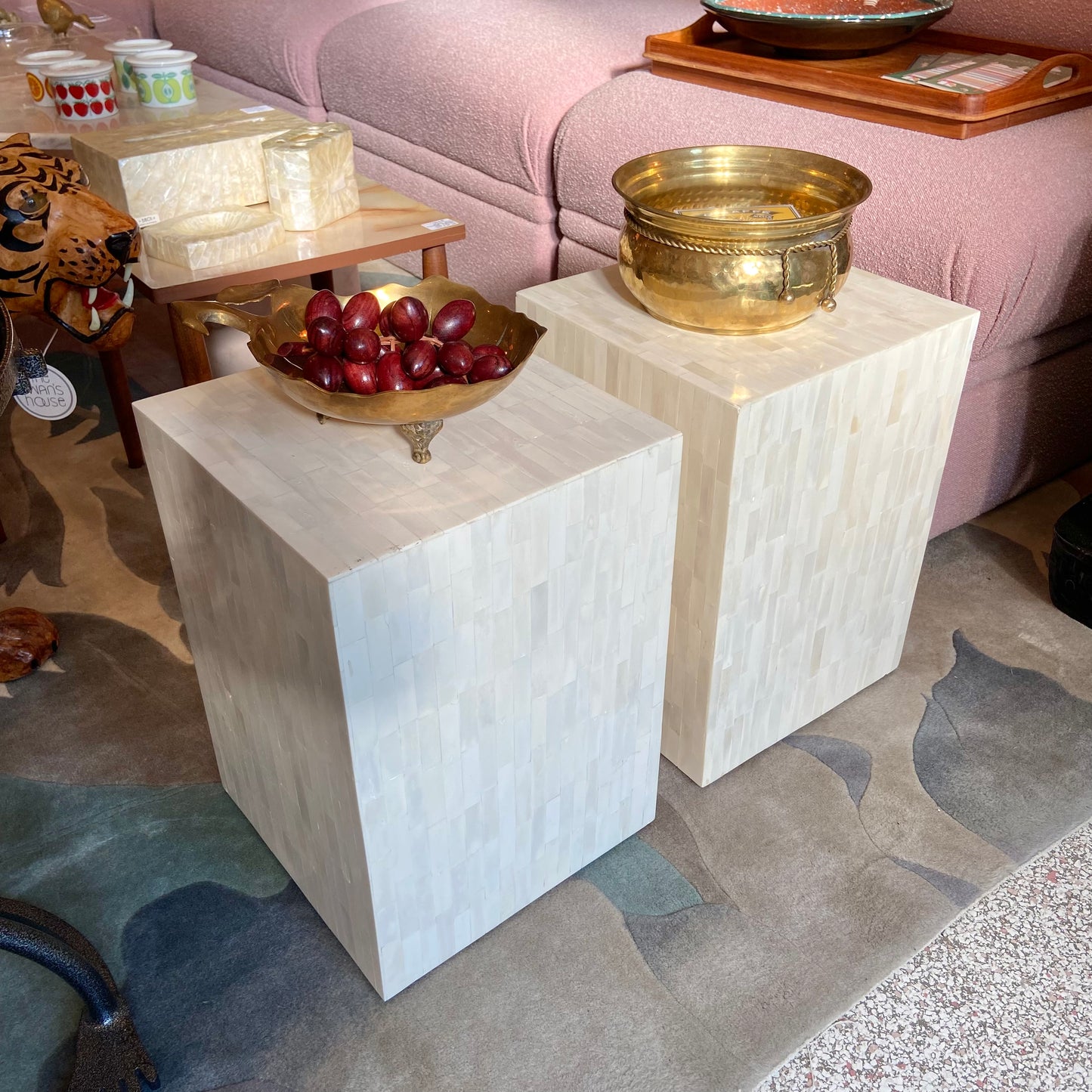 Pair of Vintage Bone Inlay Side Tables