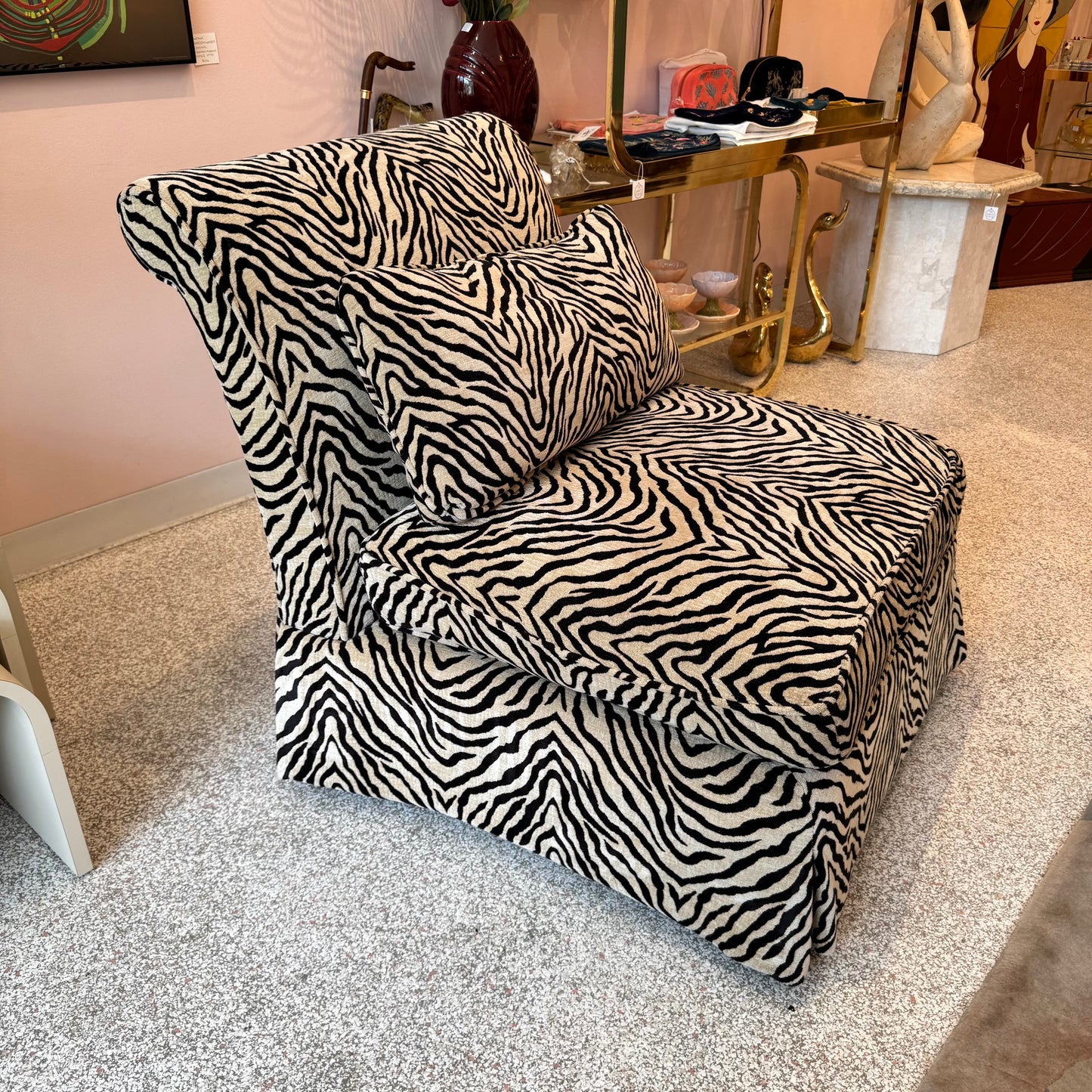 Vintage Velvet Tiger Slipper Chair