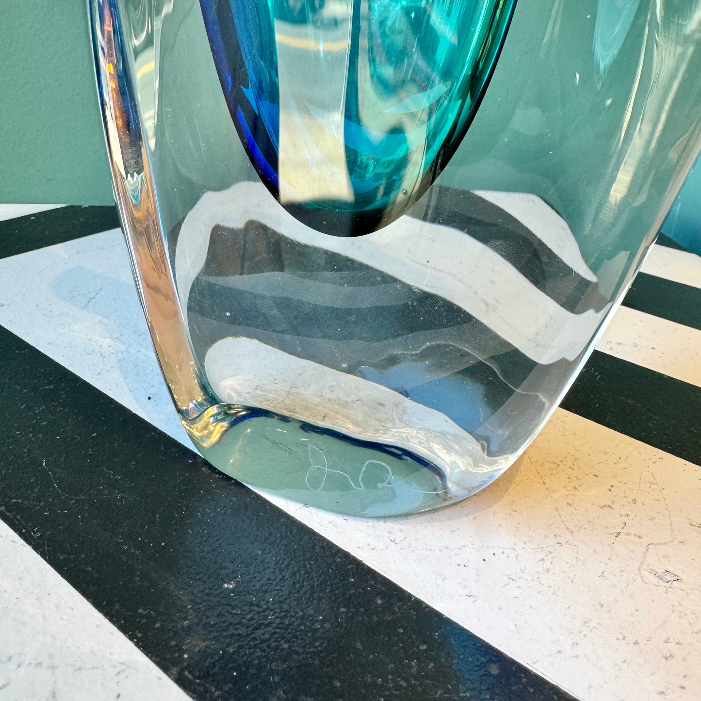 Vintage Murano Glass Turquoise Vase - signed
