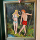 Vintage Original Framed “Couple by a Riverbank 1” Artwork