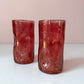 Vintage Set of 2 Hand Blown Crackled Cranberry "Pinched" Glass Water Glasses