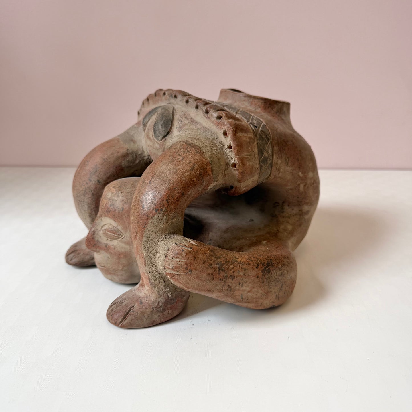 Vintage Mid-Century Mayan-Style Terracotta 'Acrobat' Pottery Vase