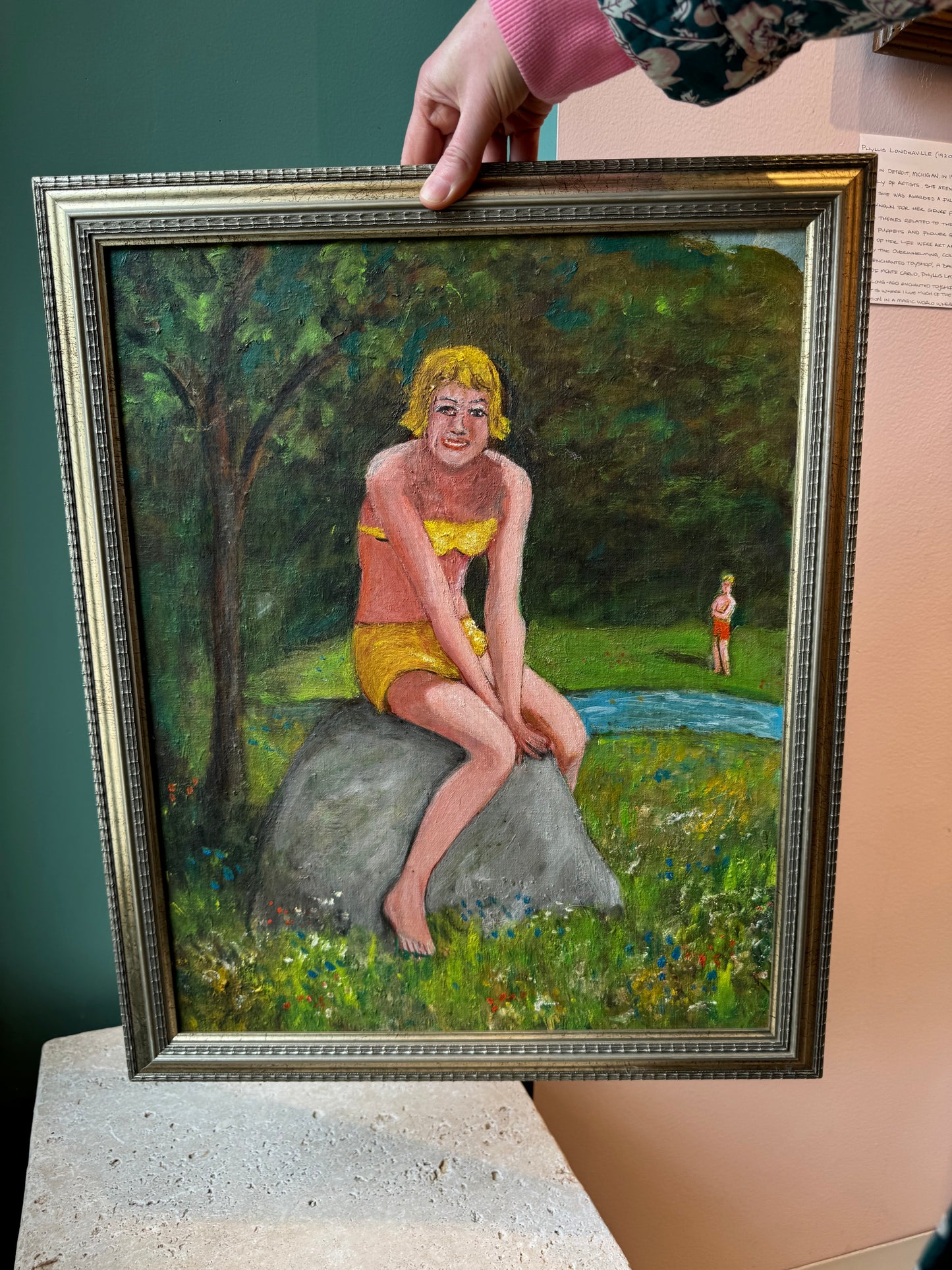 Vintage Original Framed “Bather by a Rock” Artwork