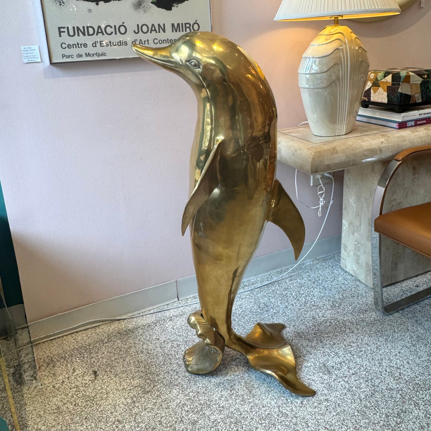 Extra Large Vintage Brass Dolphin Statue
