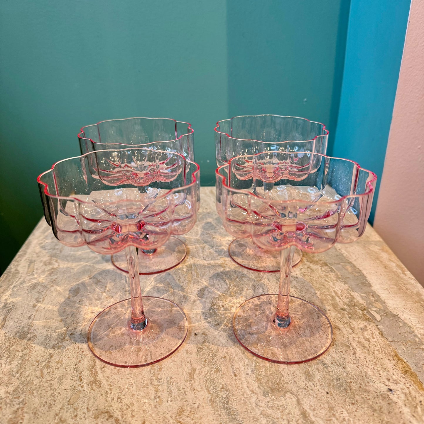 Elegant Flower  Champagne & Cocktail Coupes - Pink Set of 4