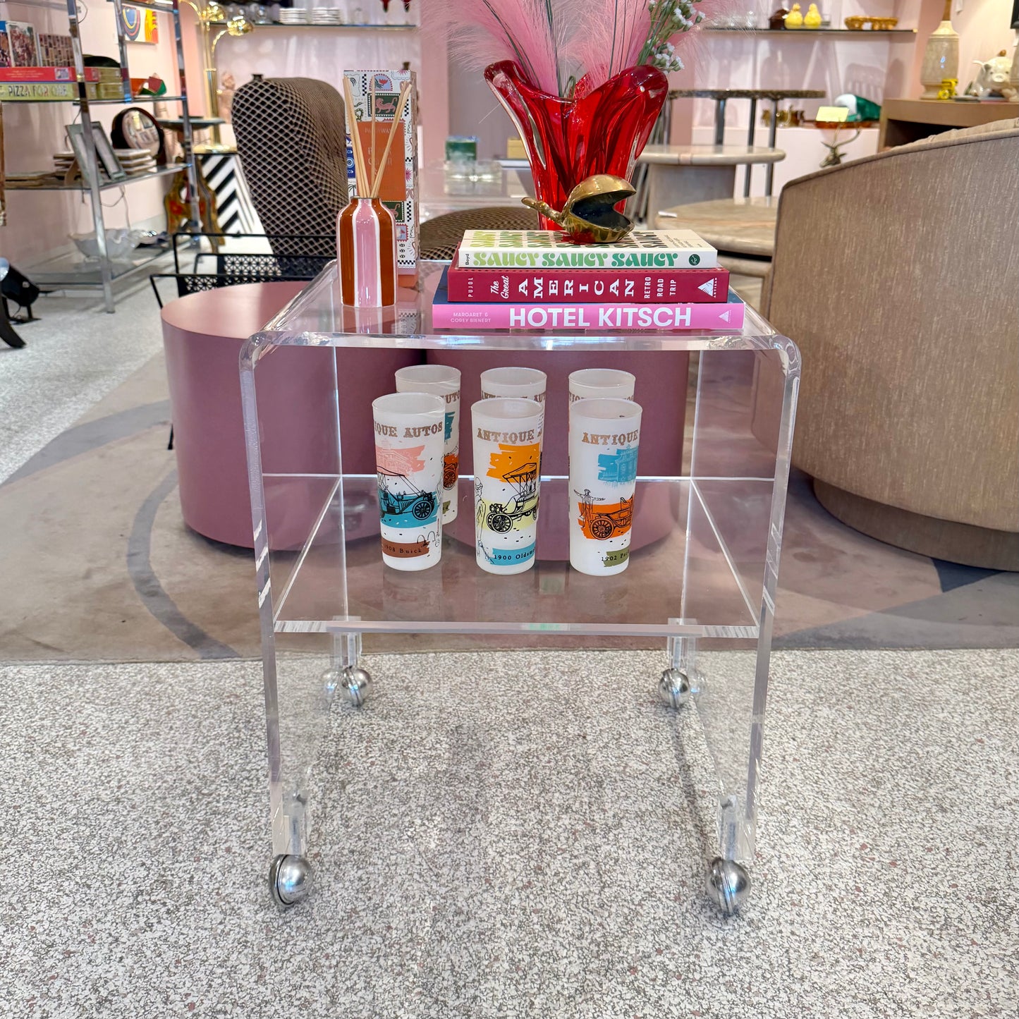 Vintage Lucite Rolling Shelf/Side Table
