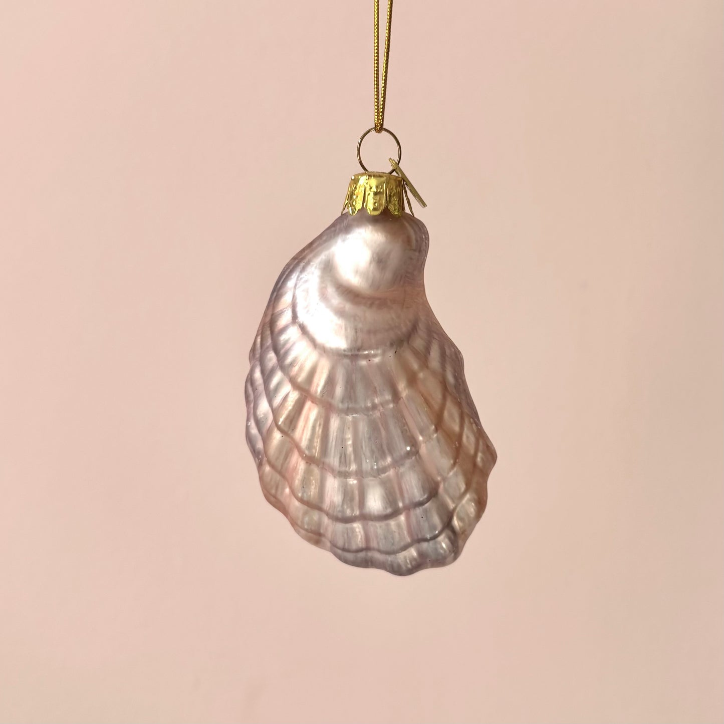 Glass Oyster Shell Ornament With Pearl