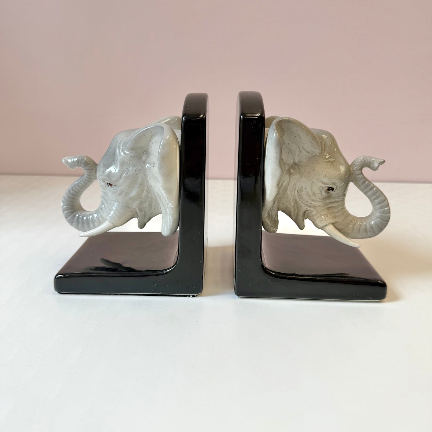 Pair of Vintage Fitz & Floyd Elephant Head Ceramic Bookends