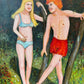 Vintage Original Framed “Couple by a Riverbank 1” Artwork