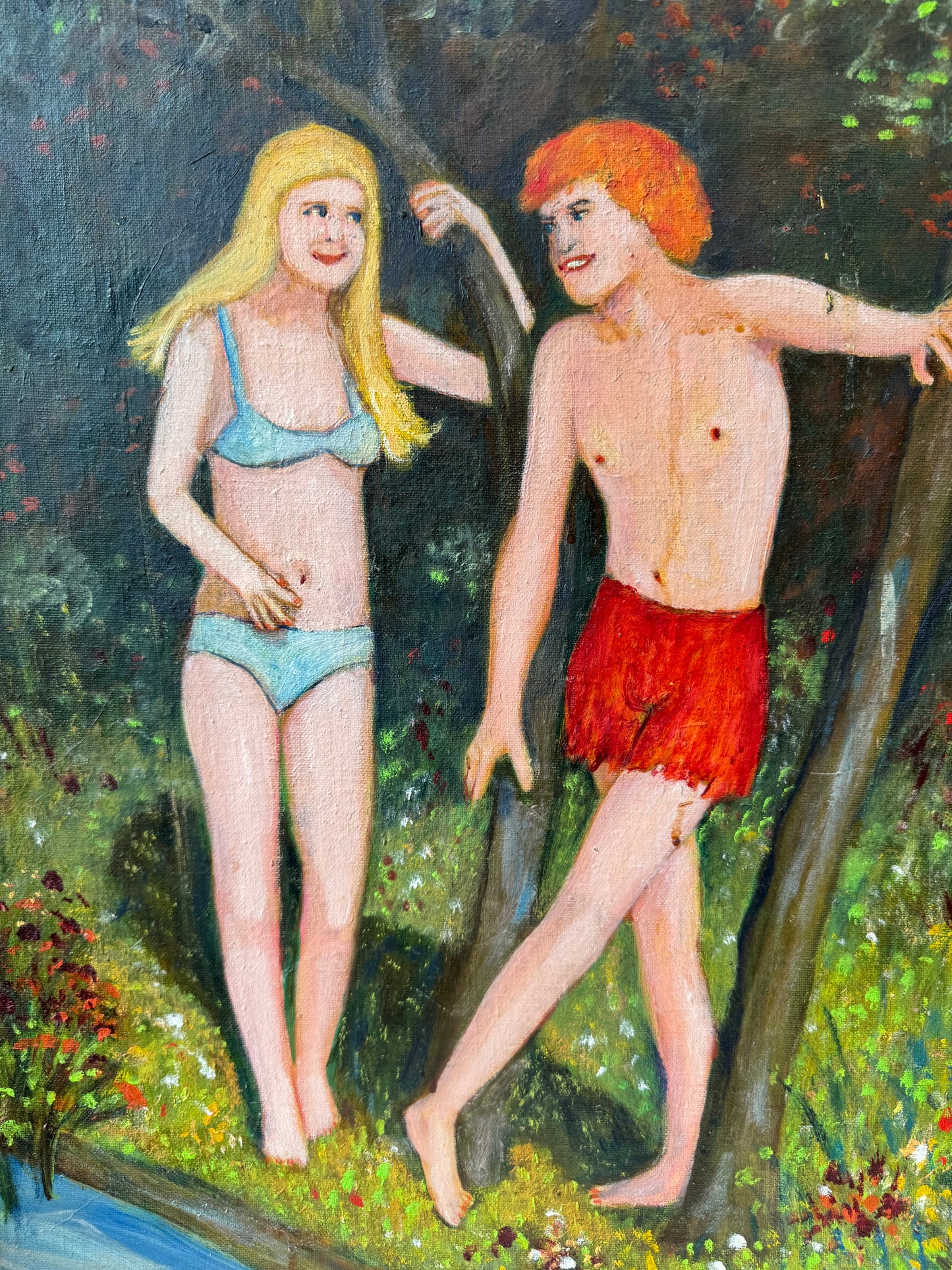 Vintage Original Framed “Couple by a Riverbank 1” Artwork