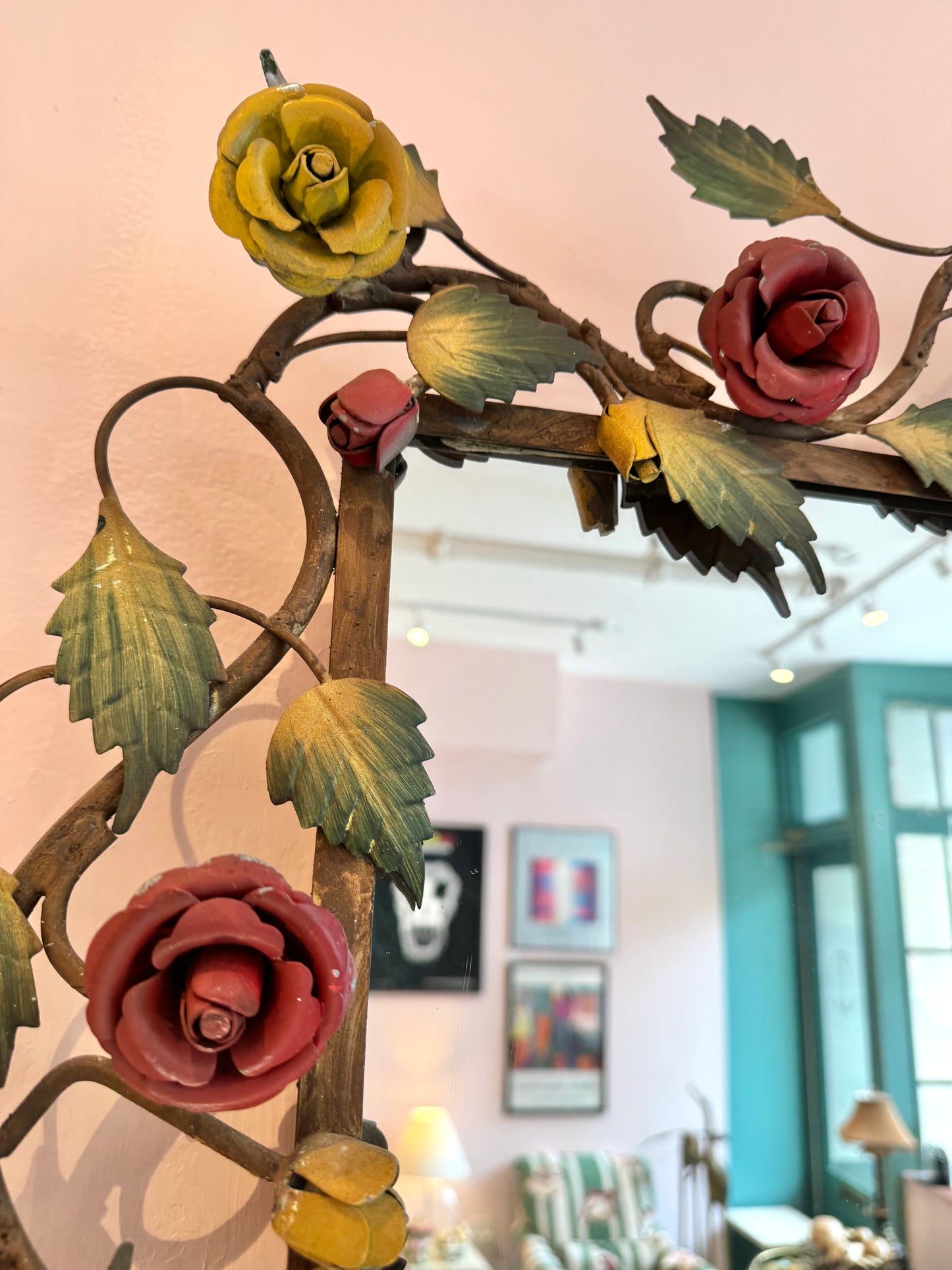 Vintage 1960's Wrought Iron Rose and Vine Mirror