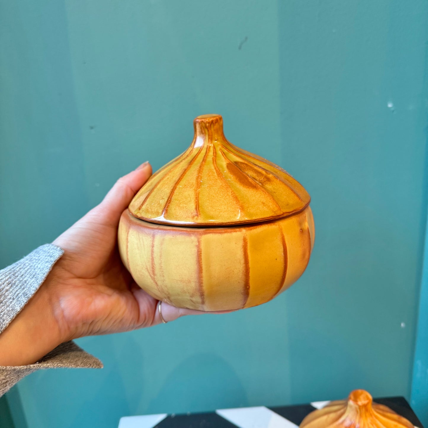 Pair of Vintage Ceramic Onions Bowls with Lids