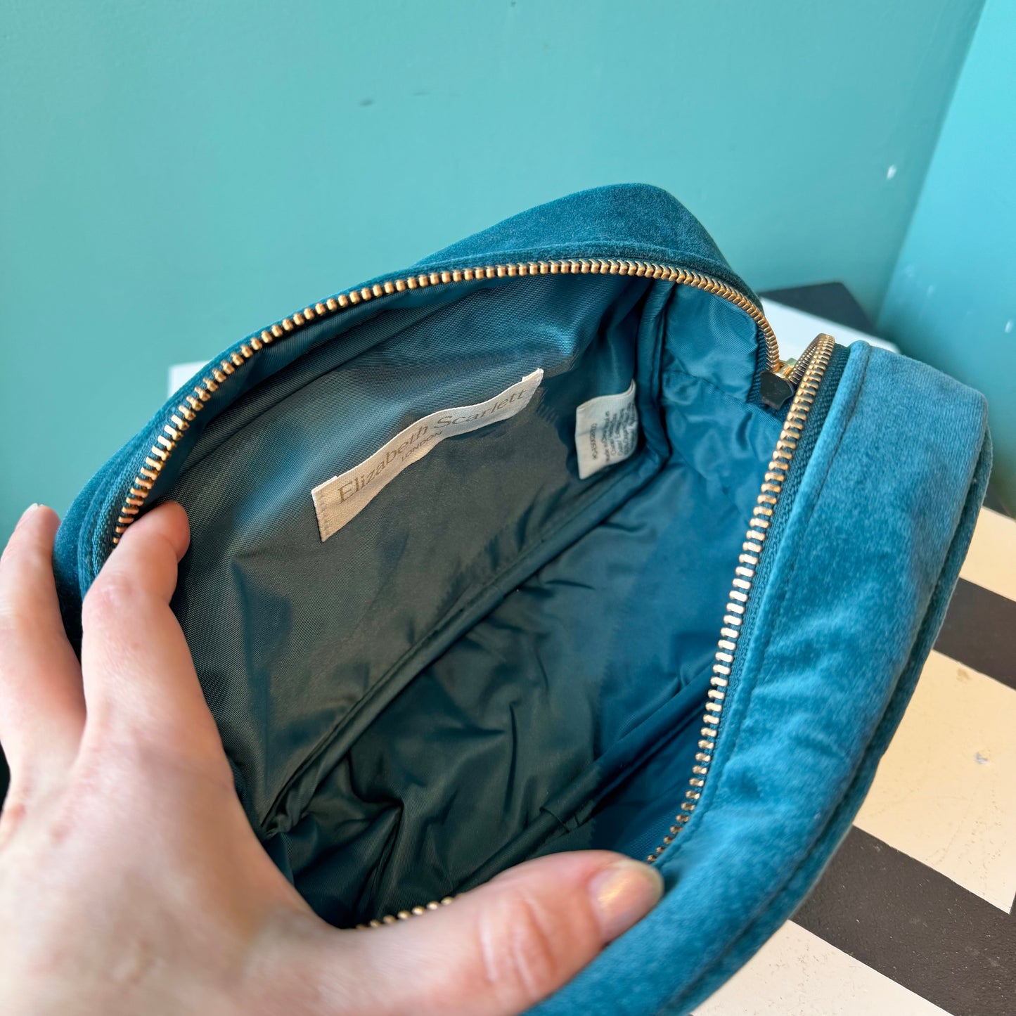 Rich Blue Wild Giraffe Palm Makeup Bag by Elizabeth Scarlett