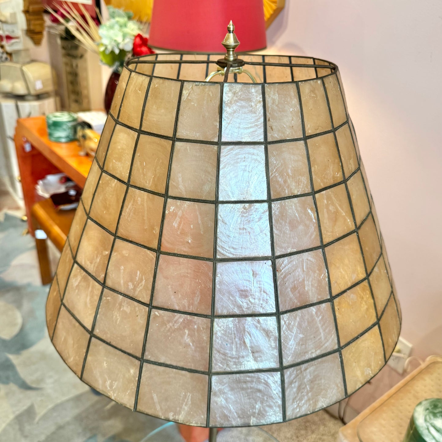 Vintage Capiz Shell Floor Lamp with Sheaf of Wheat Table