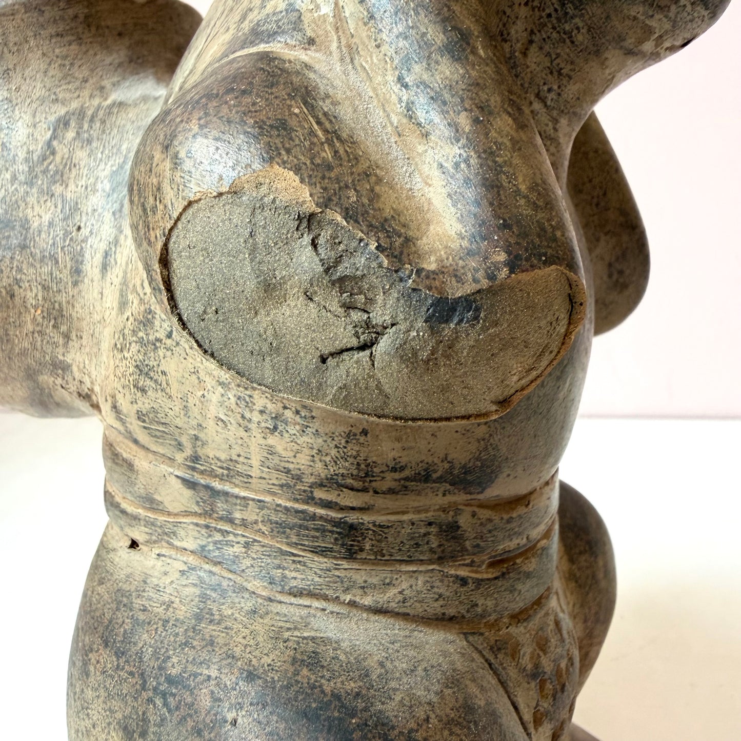 Vintage Mid-Century Aztec-Style 'Figure Carrying a Basket' Clay Pottery Planter (as is)