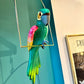 Vintage Papier Maché Parrot Sculpture on Hanging Stand