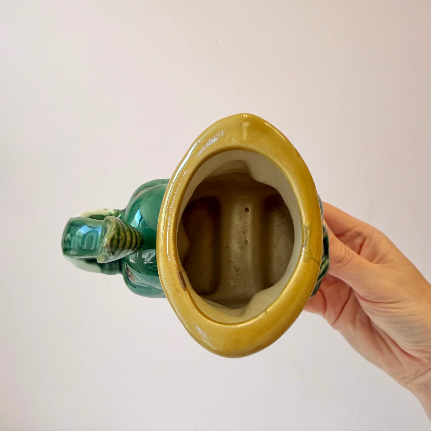 Vintage Green Glazed Ceramic Elephant Planter