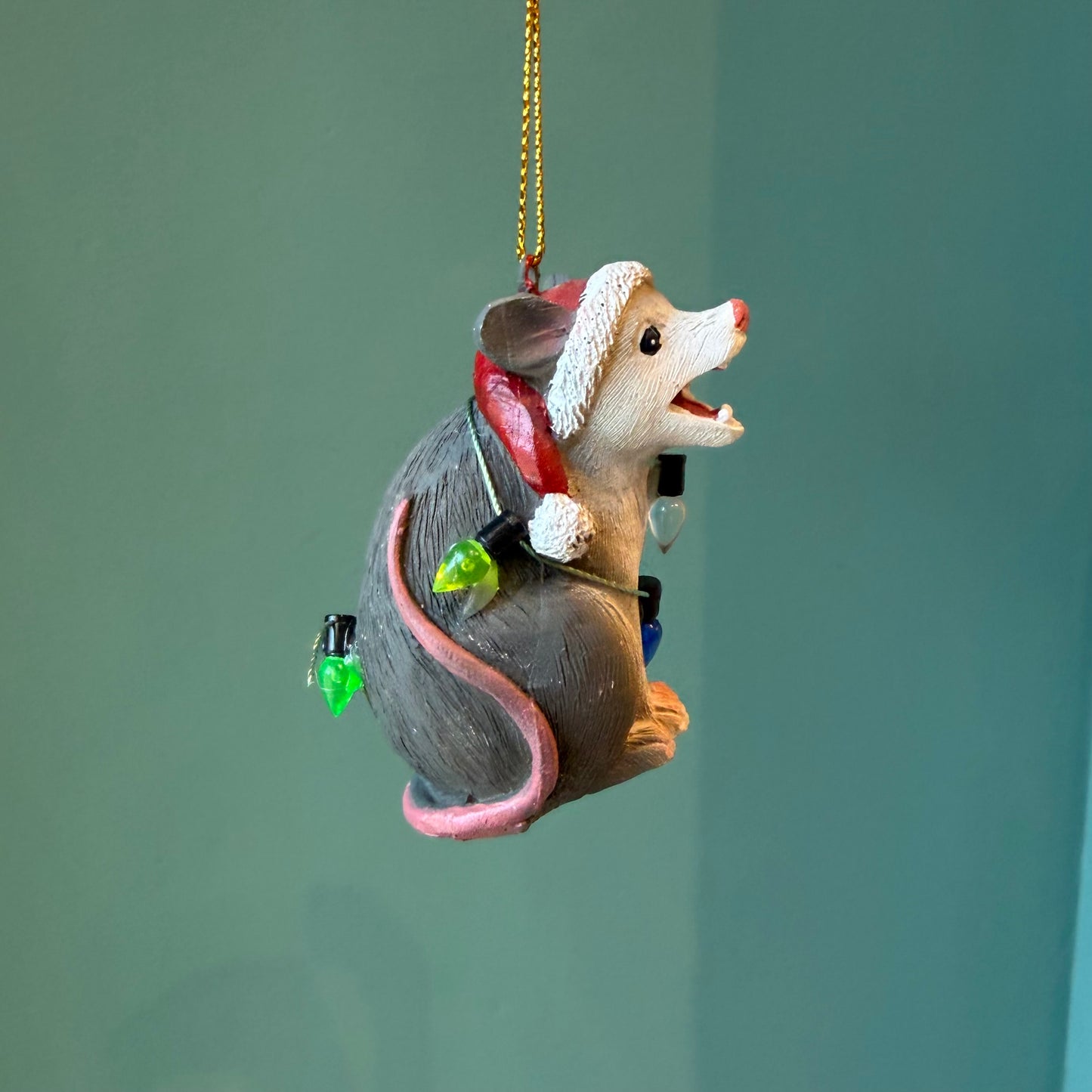 Screaming Opossum Wrapped in Lights Ornament