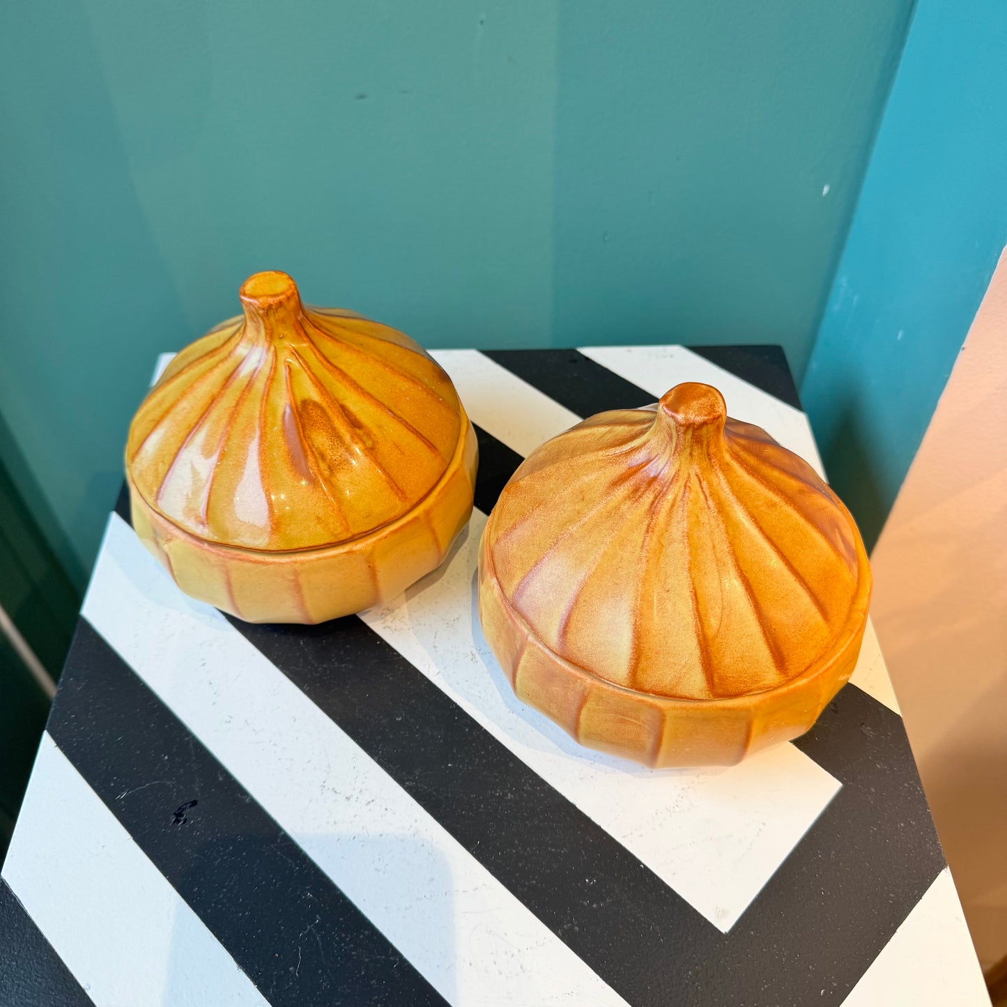 Pair of Vintage Ceramic Onions Bowls with Lids