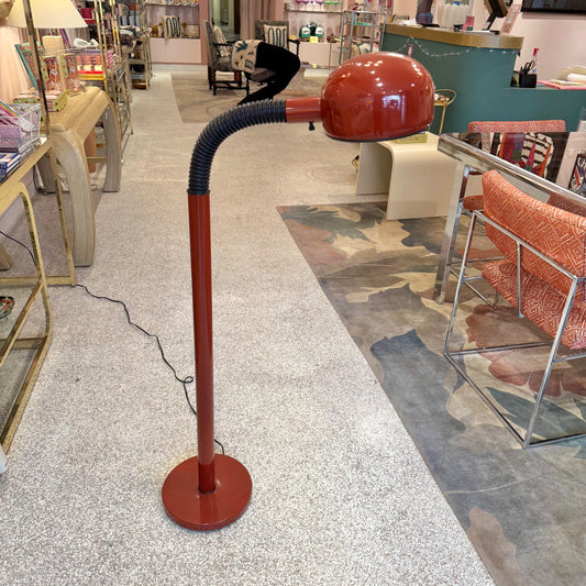 Vintage Postmodern Lightolier Style Red Gooseneck Floor Lamp