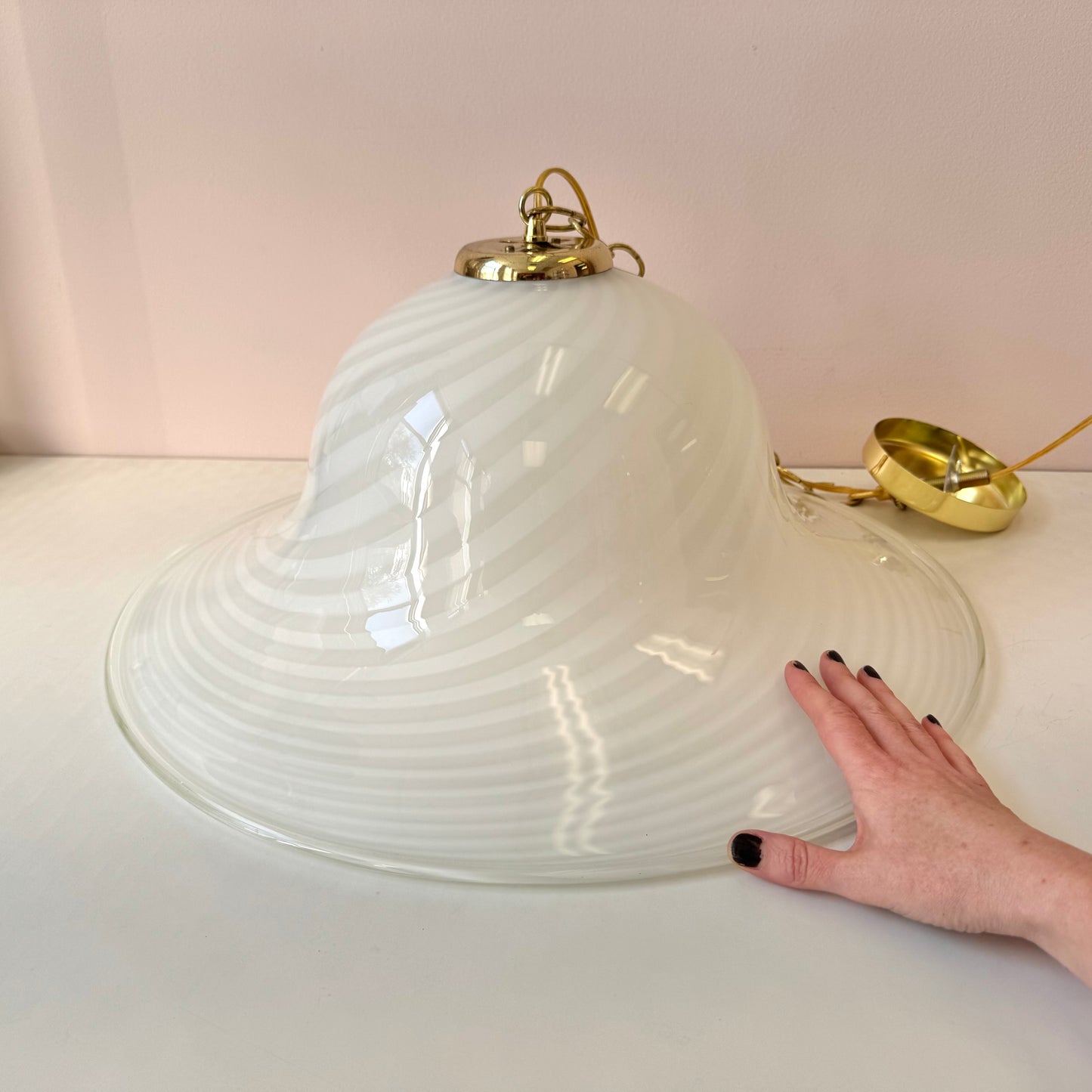 Vintage Large White Murano Glass Pendant Chandelier