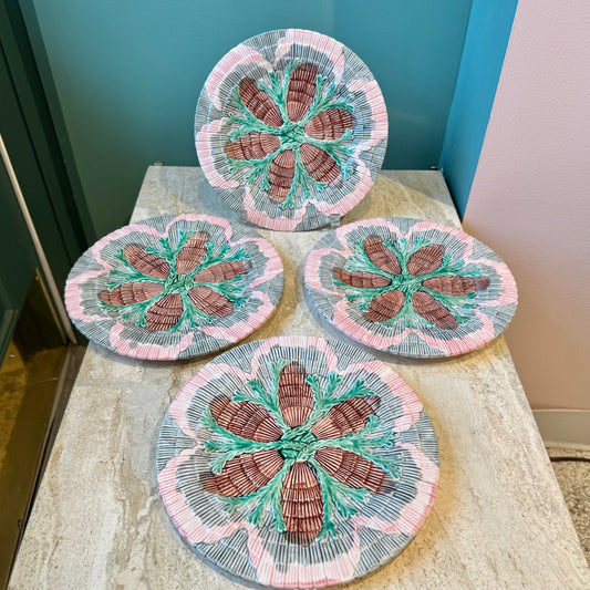 Antique Set of 4 Majolica Shell & Seaweed Appetizer Plates