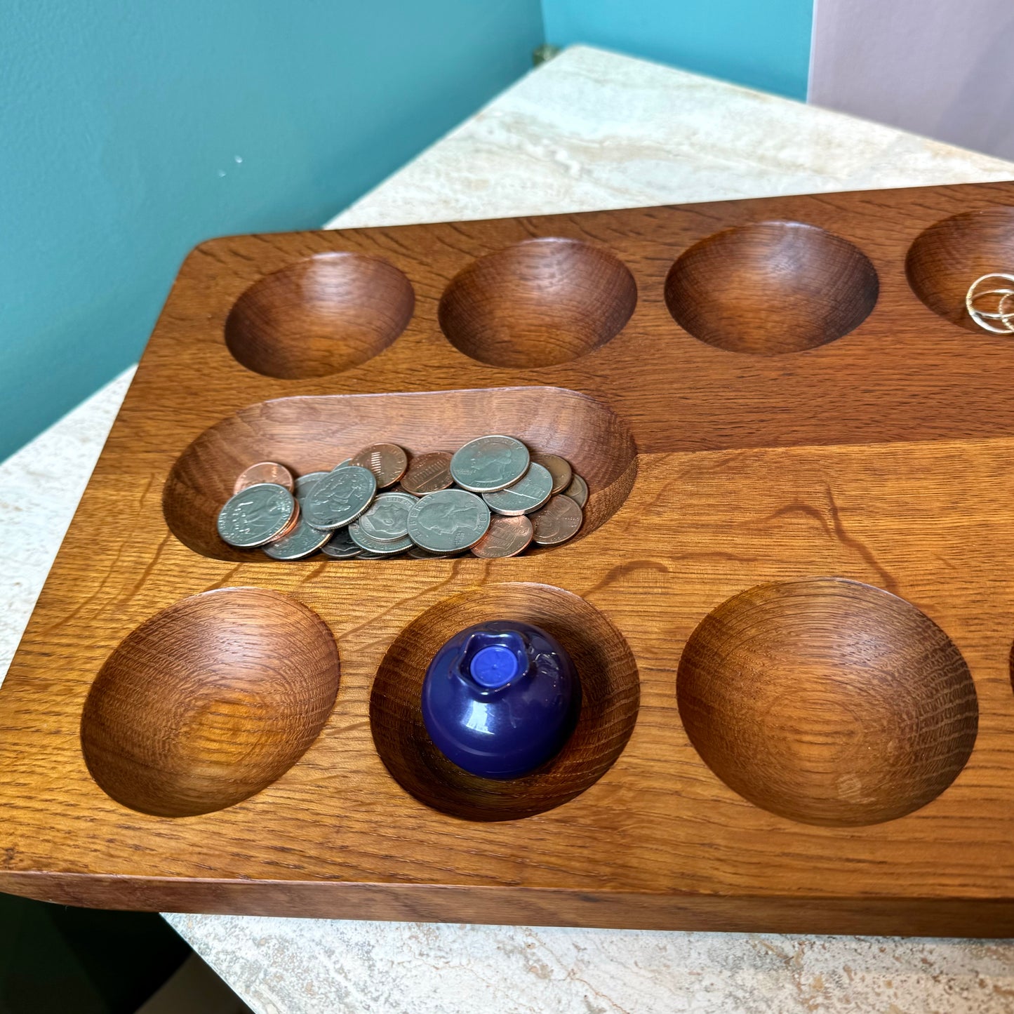 Mid Century Danish Teak Mancala Game Board/Organizer Tray by Skjøde Skjern