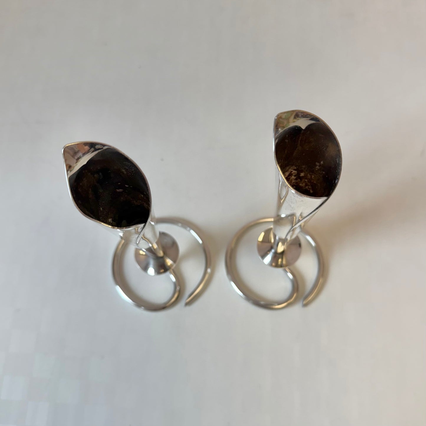 Pair of Mid-Century Danish Silver Plated Calla Lily Candlestick Holders by Hans Jensen