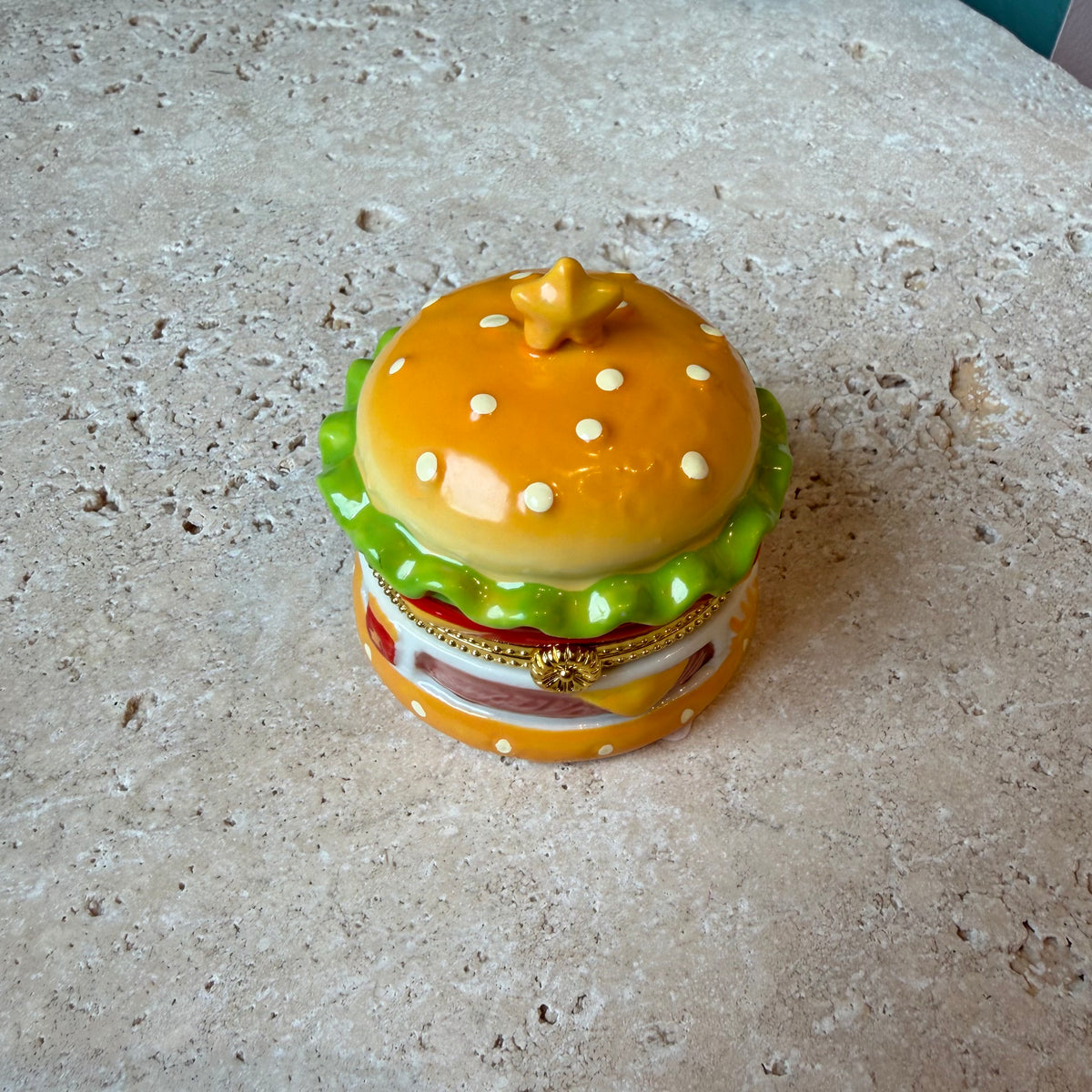 Little Burger Hand Painted Ceramic Trinket Box